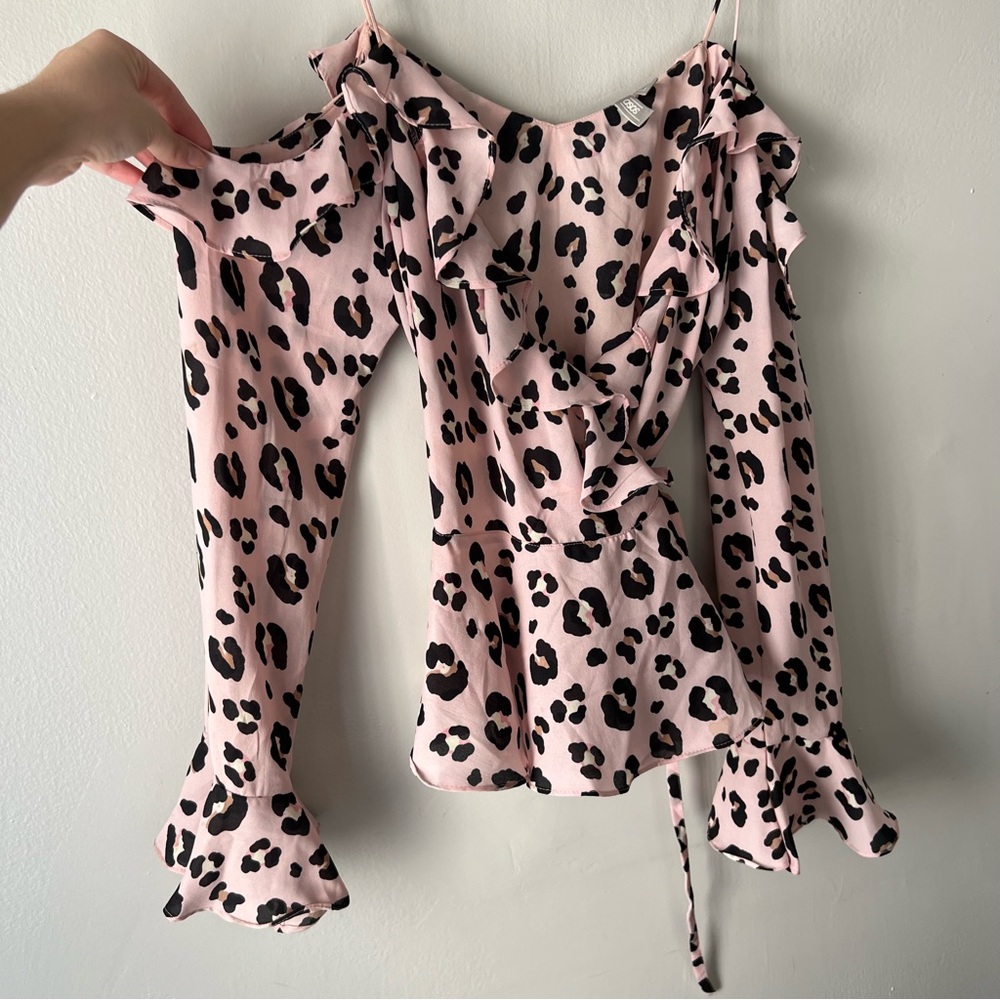 Asos Ruffle Wrap Top Leopard - Picture 2 of 10